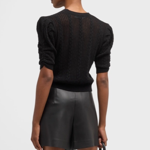 NEW FRAME Pointelle Cashmere Ruched-Sleeve Sweater Size: M - Picture 4 of 10